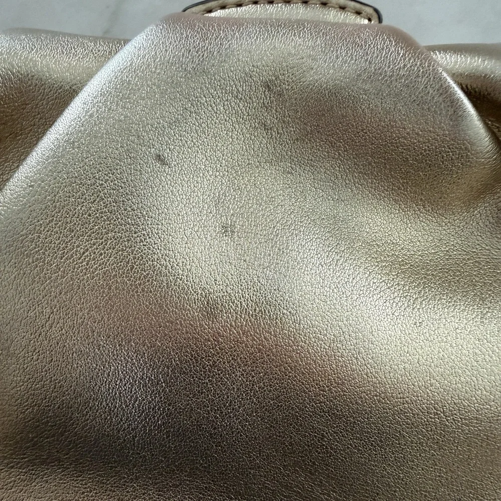 Michael Kors Nola Metallic Gold Leather Gathered Crossbody Clutch Bag SM READ**
